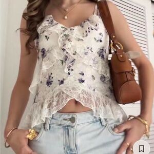 Elegant Floral Lace top - White and Purple- loveshackfancy